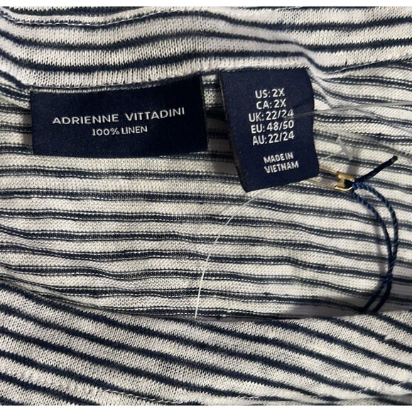 Adrienne Vittadini Linen Blouse Size 2X Black and Grey Stripes Half Sleeves - Picture 6 of 9